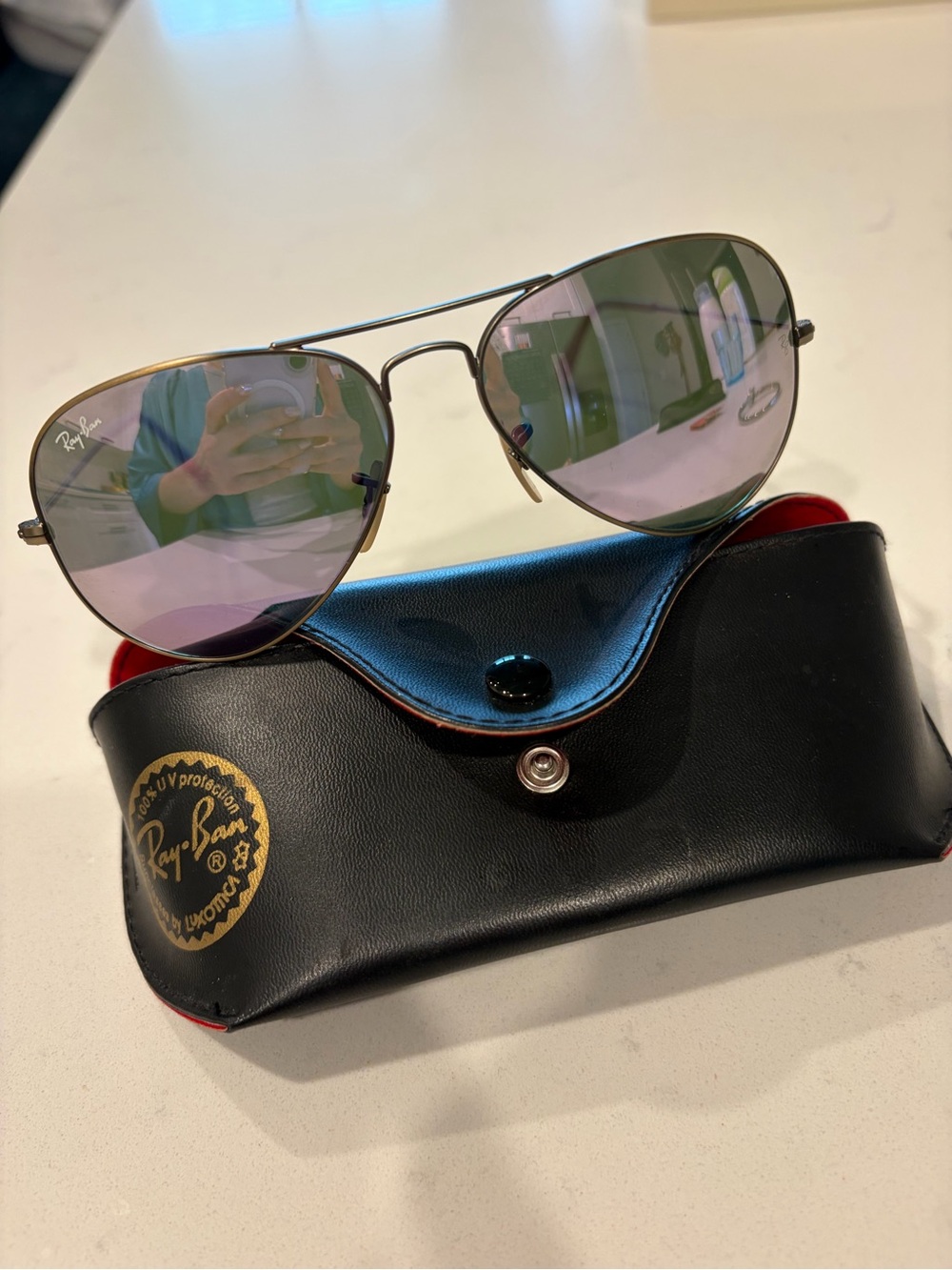 Ray-Ban Men’s Aviator Sunglasses - Silver Frame with Pink-Green Mirror Lenses